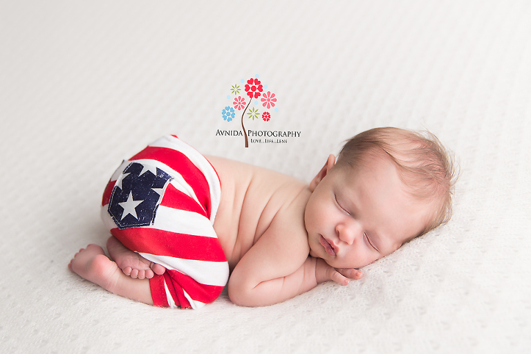 Newborn Photography Millington NJ - Baby Roberts is writing a book on how to be patriotic yet look stylish and suave at the same time