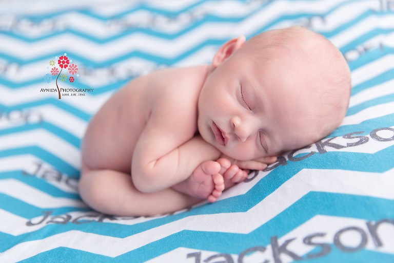 Basking Ridge Newborn Photography NJ - How the really cool people sleep - on blankets with their name as a brand