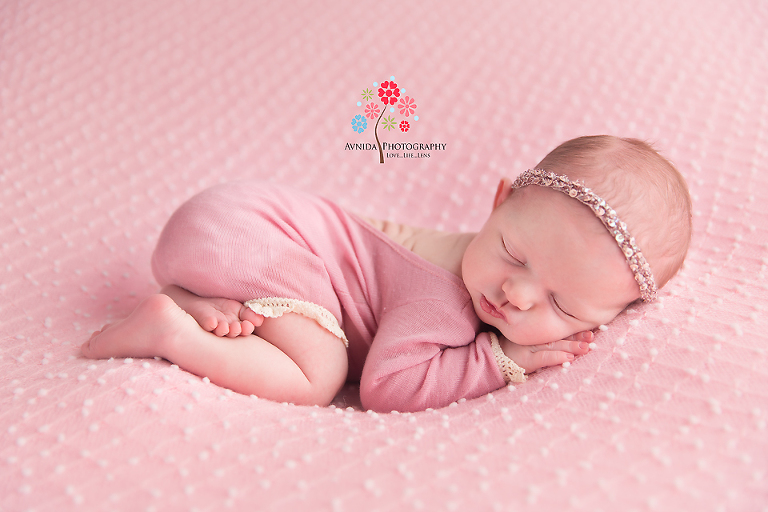 Newborn Photography Rumson NJ - Pink blanket, pink dress and pink headband, what else can we dress a baby girl in