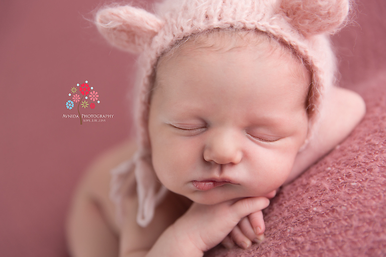 Newborn Photography Rumson NJ - Teddy bear ears, cute cheeks and that expression which is to die for