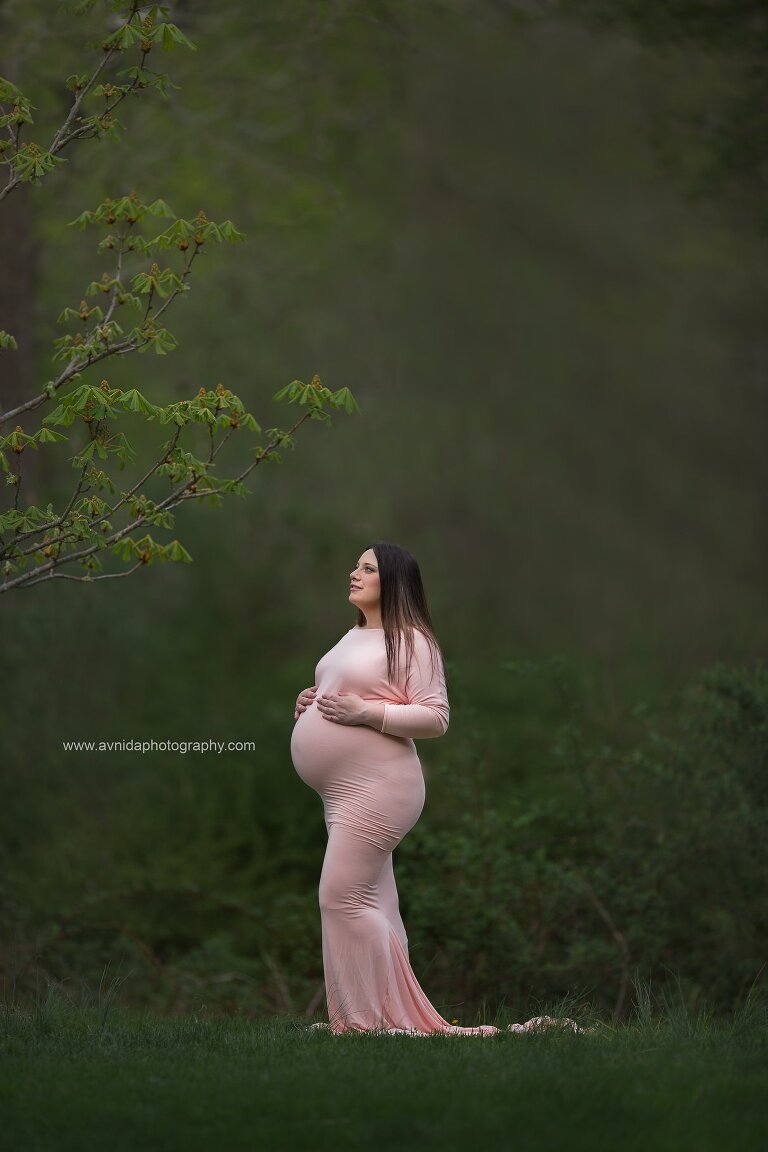 Maternity Photography Gowns - mom to be in a pink gown and rays of sunshine - beautiful maternity photography NJ by Avnida