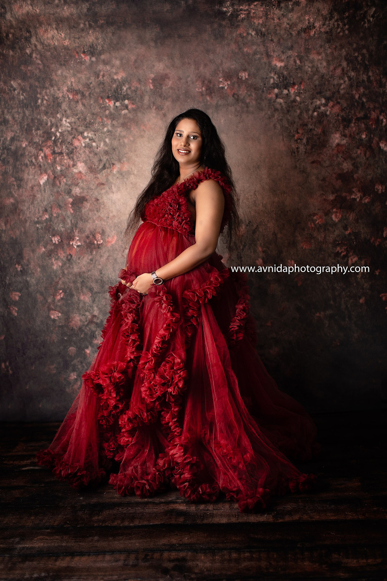 Maternity Photography Gowns - dark red lace and frills - best maternity photographer NJ by Avnida Photography
