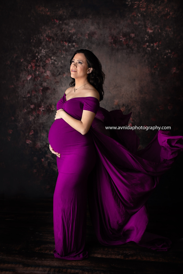Maternity Photography Gowns - purple gown and a matching backdrop
