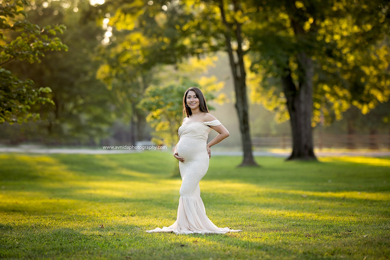 Maternity Photography Gowns - white in an idyllic setting - NJ's best maternity photography