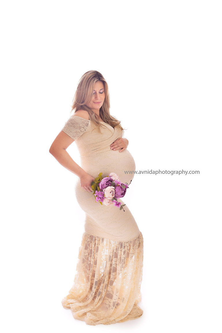 Maternity Photography Gowns - Dark Biege lace gown and a beautiful mom-to-be by Avnida Photography NJ