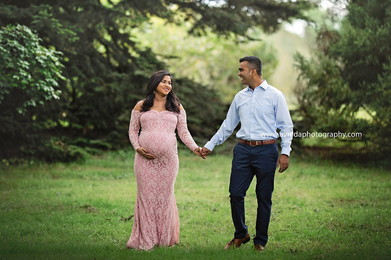 Maternity Photography Gowns - Pretty in a full pink lace gown - photos by Avnida Photography